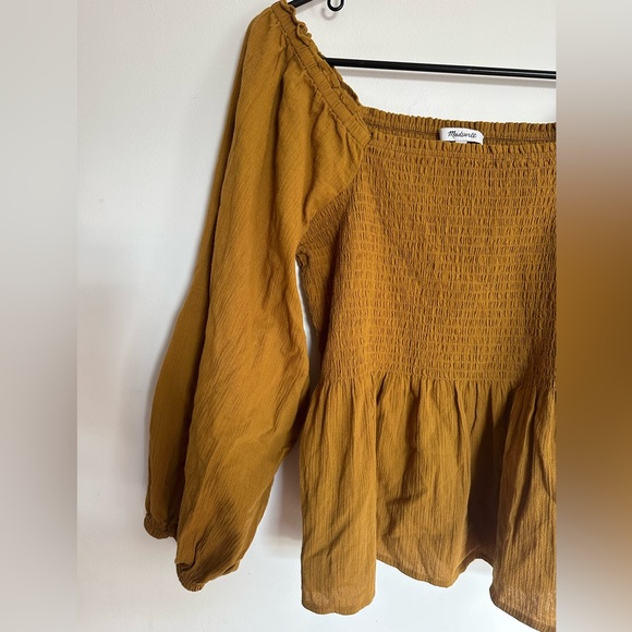 Madewell Lucie smocked peplum top, gold, size 6 - Picture 4 of 8